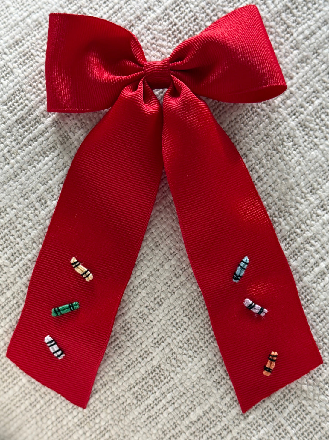 Hand-Embroidered Red Bullion Crayon Bow