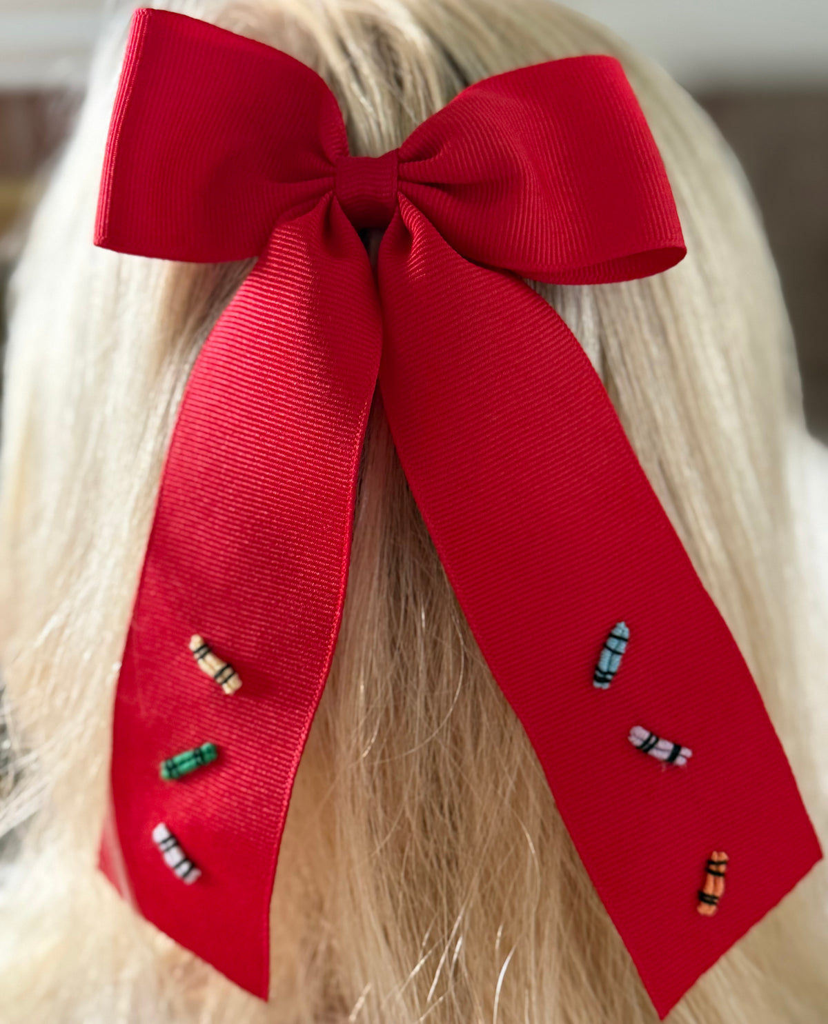Hand-Embroidered Red Bullion Crayon Bow
